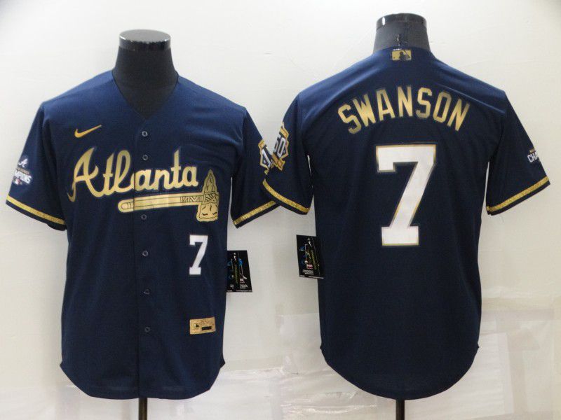 Men Atlanta Braves #7 Swanson Blue Gold Game 2022 Nike MLB Jersey->san antonio spurs->NBA Jersey
